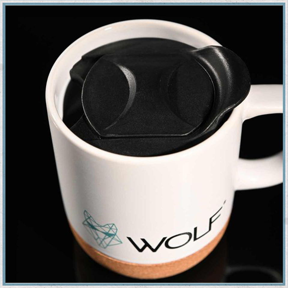 Wolf Outdoors Ceramic Mug with Lid and Cork Base White