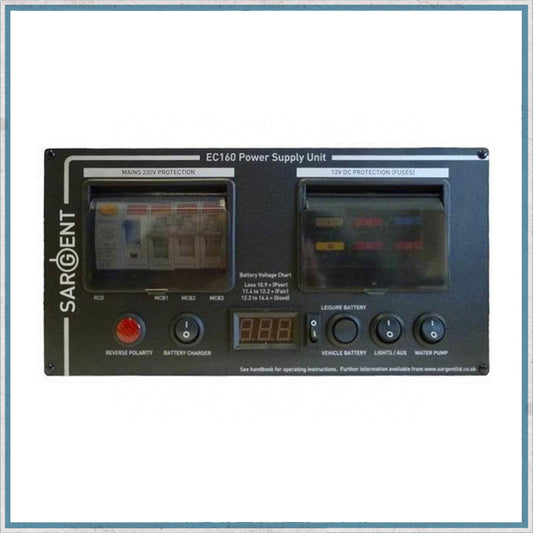 Sargent EC160 black horizontal power supply unit for campervans and self-builds